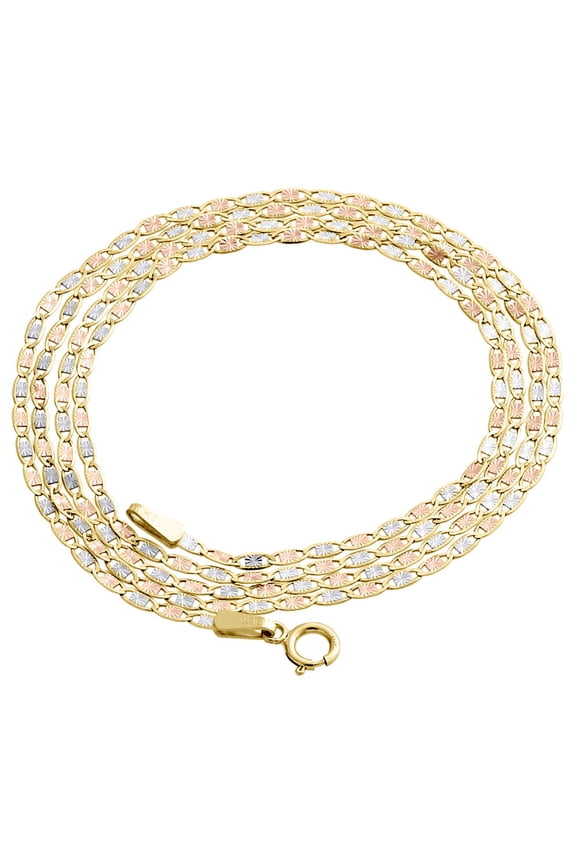 Real 10K Tri-Tone Gold Solid Valentino Link Chain 1.50mm Necklace 20 Inches
