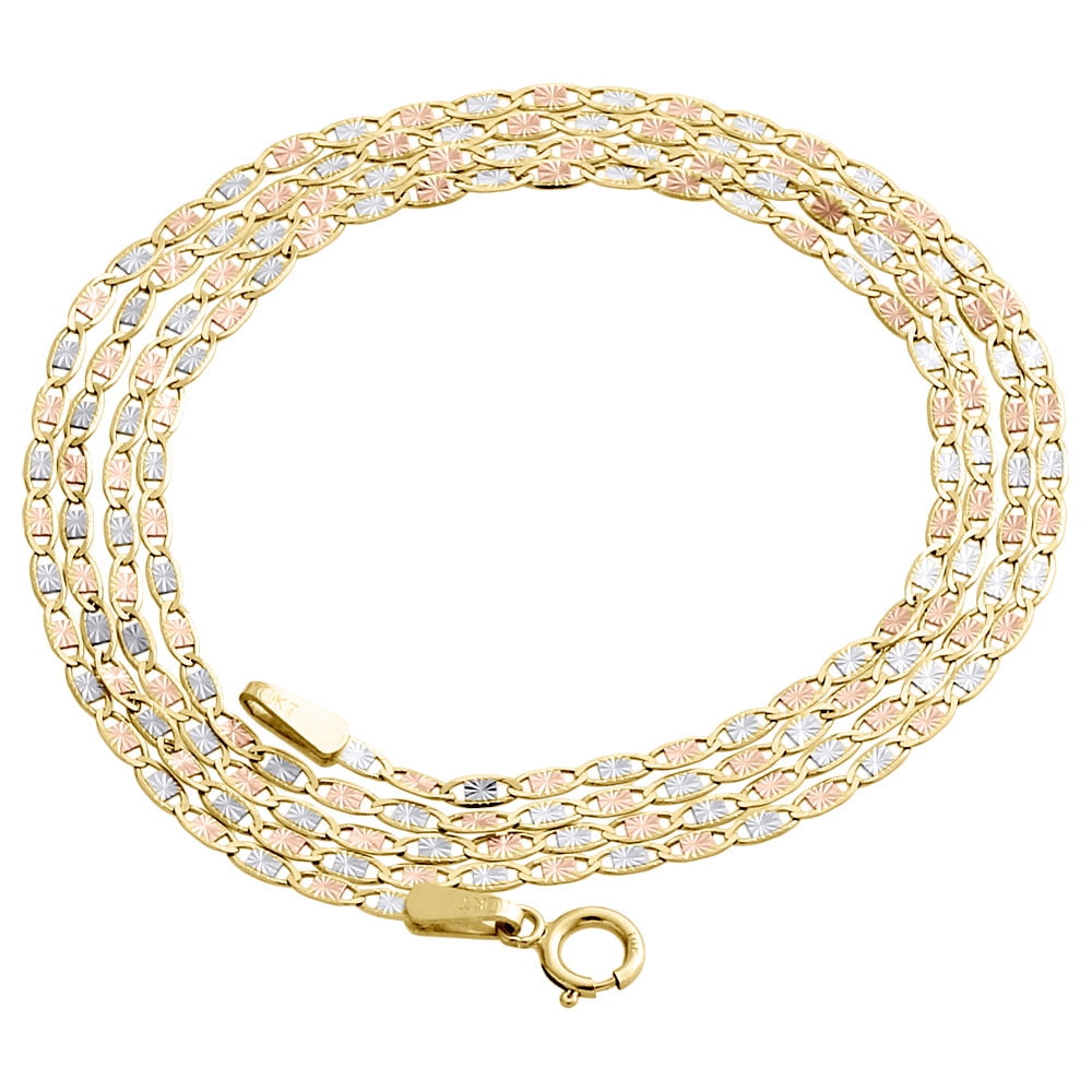 Real 10K Tri-Tone Gold Solid Valentino Link Chain 1.50mm Necklace 24 Inches