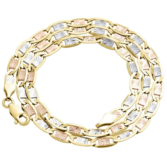 Real 10K Tri-Tone Gold Solid Valentino Link Chain 4mm Necklace 26 Inches