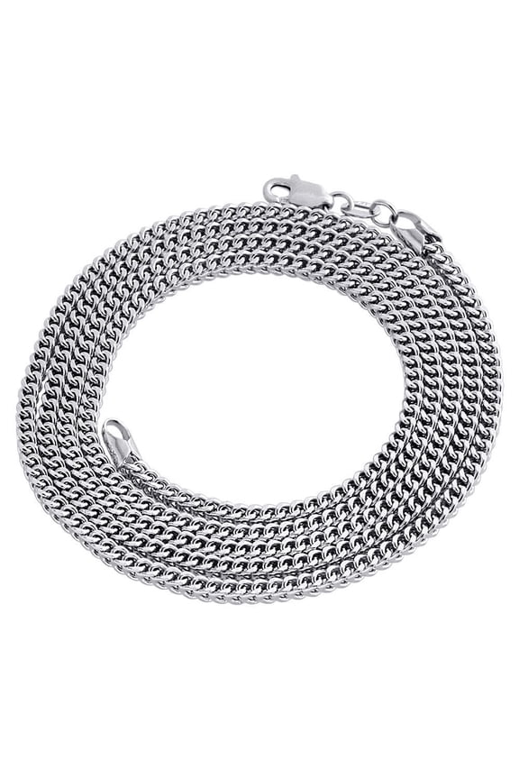 Real 10K White Gold 3D Hollow Franco Box Link Chain 2mm Necklace 36 Inches