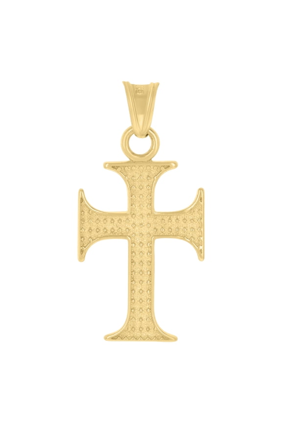 Real 10K Yellow Gold 0.55" Charm Textured Medieval Patte Forme Cross Pendant