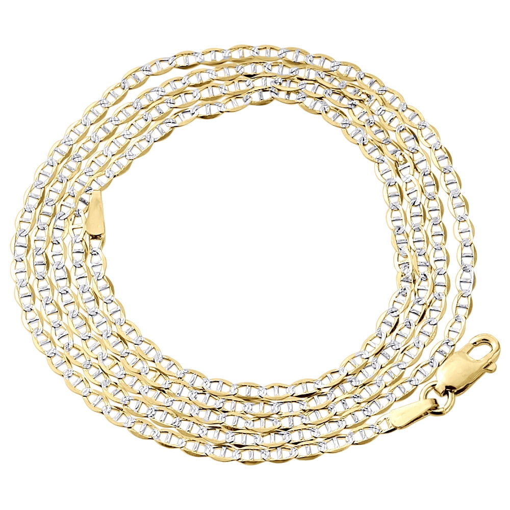 Real 10K Yellow Gold 2mm Diamond Cut Mariner Chain Necklace Men's or Women's, 16" - 26"
