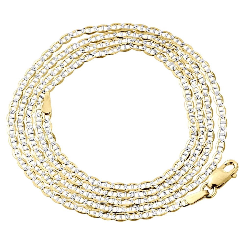 Real 10K Yellow Gold 2mm Diamond Cut Mariner Chain Necklace Men's or Women's, 16" - 26"