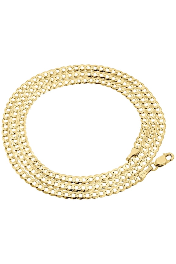 Real 10K Yellow Gold 3.0MM Solid Plain Cuban Link Style Chain Necklace 16"