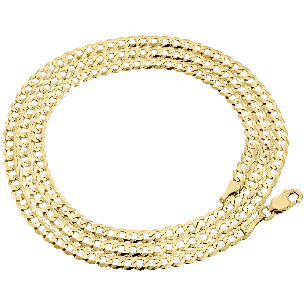 Real 10K Yellow Gold 3.0MM Solid Plain Cuban Link Style Chain Necklace 26"