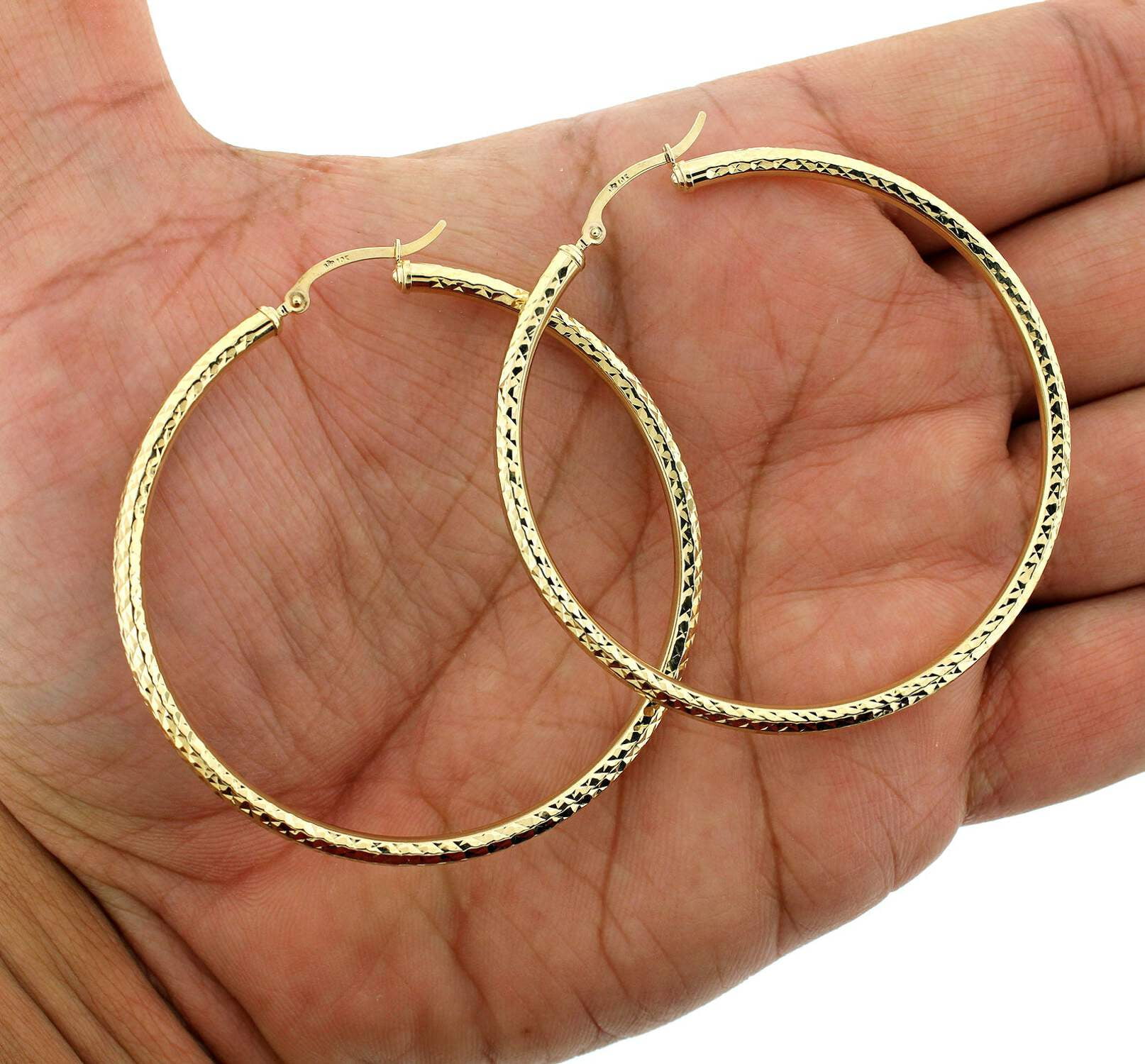 【Monday Edition】SHINY RING HOOP EARRINGS 10K Real Yellow Gold Diamond Cut Shiny Hoop Earrings, 3mm X