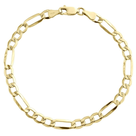 Real 10K Yellow Gold 4.75mm Hollow Plain Fiagro Link Fancy Bracelet 7 Inch