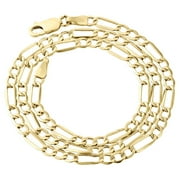 JFL DIAMONDS & TIMEPIECES Real 10K Yellow Gold 4mm Figaro Chain Necklace Men's or Women's High Polished, 16" - 30"