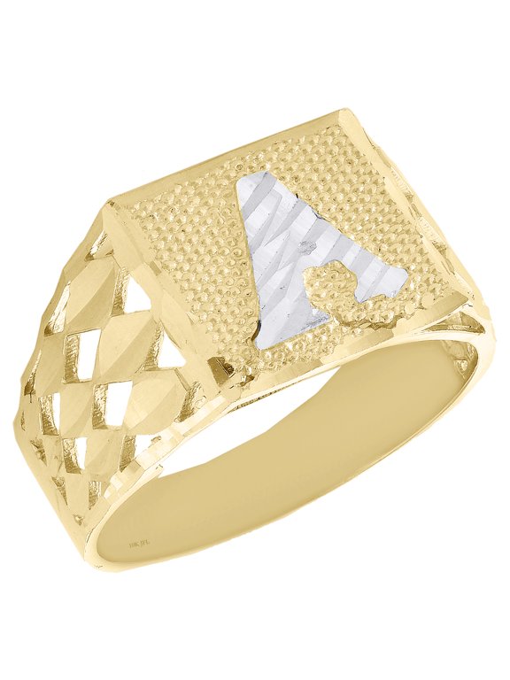 Real 10K Yellow Gold Diamond Cut Initial Letter A Statement Pinky Ring 11.50mm