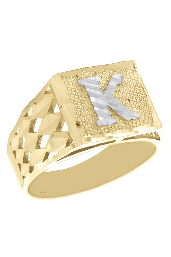 Real 10K Yellow Gold Diamond Cut Initial Letter K Statement Pinky Ring 11.50mm