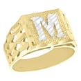 thumbnail image 1 of Real 10K Yellow Gold Diamond Cut Initial Letter M Statement Pinky Ring 11.50mm, 1 of 5