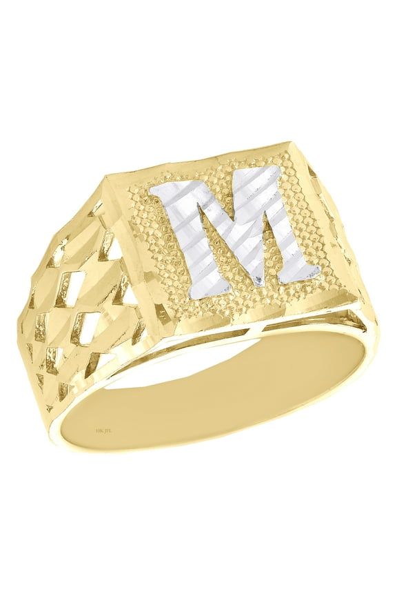 Real 10K Yellow Gold Diamond Cut Initial Letter M Statement Pinky Ring 11.50mm