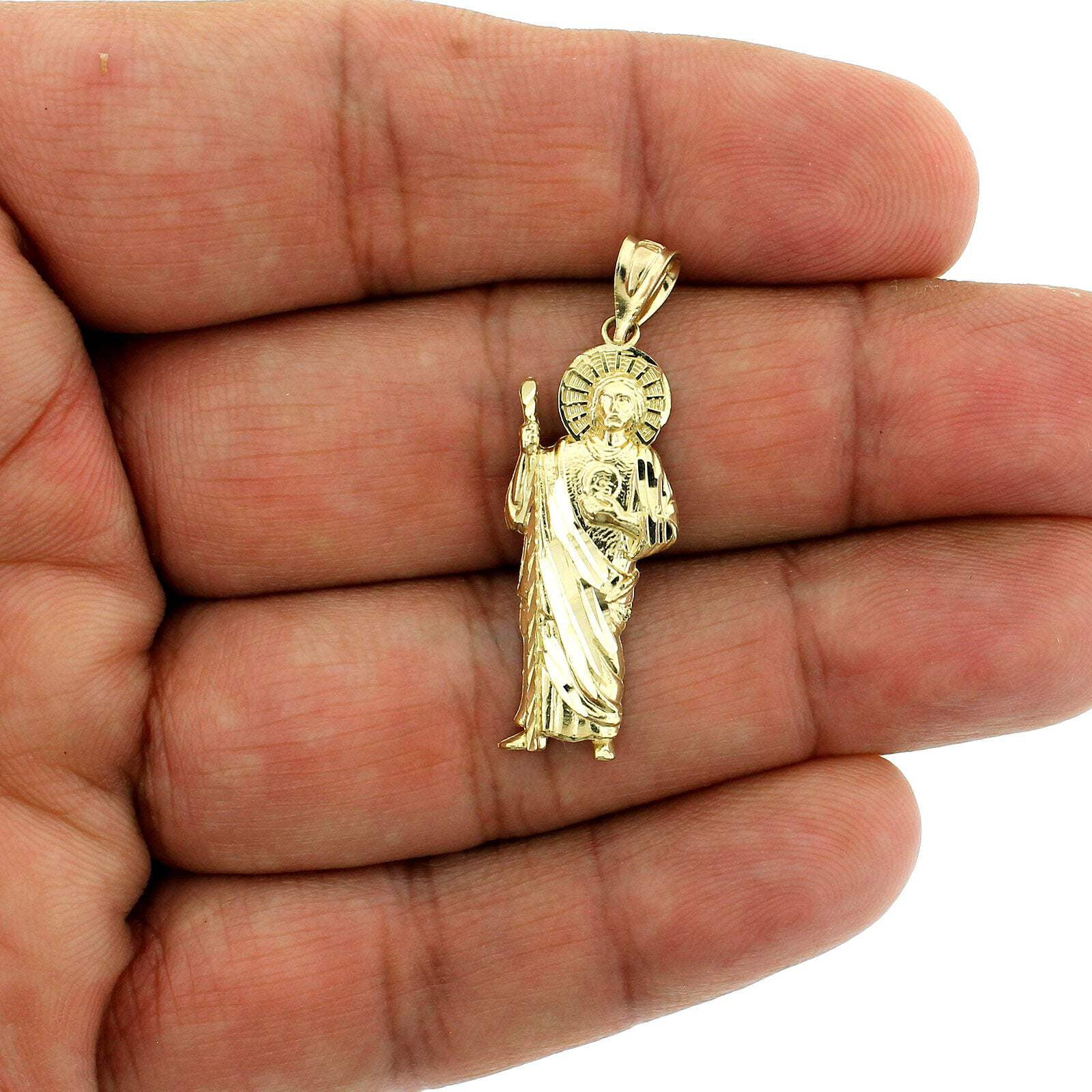 10k Yellow Gold Saint Jude Charm Pendant (1 inch) : 10K Yellow Gold Saint Jude Medallion Pendant Necklace