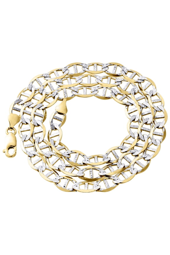Real 10K Yellow Gold Diamond Cut Solid Mariner Chain 7.50mm Necklace 22 Inch