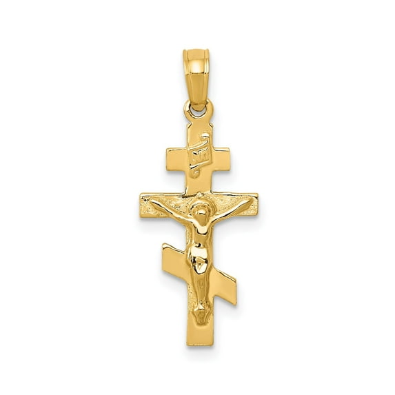 Real 10K Yellow Gold Eastern Orthodox Crucifix Cross Pendant with Christ Figure High Relief Religious Necklace for Men and Women Christian Faith Jewelry Symbol of Devotion