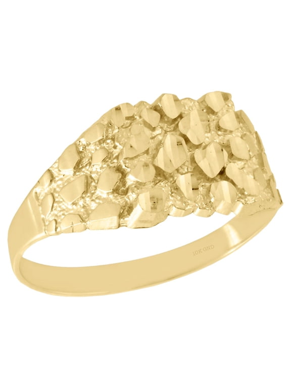 Real 10K Yellow Gold Men's Nugget Ore Style Pinky Ring Custom Fancy Band 10.5mm