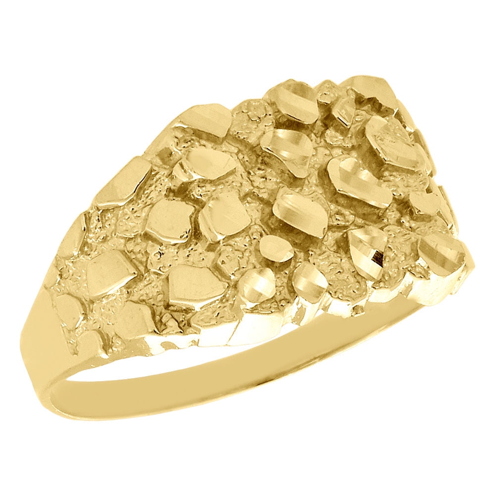 Real 10K Yellow Gold Men's Nugget Style Pinky Ring Custom Fancy Band 12.75mm