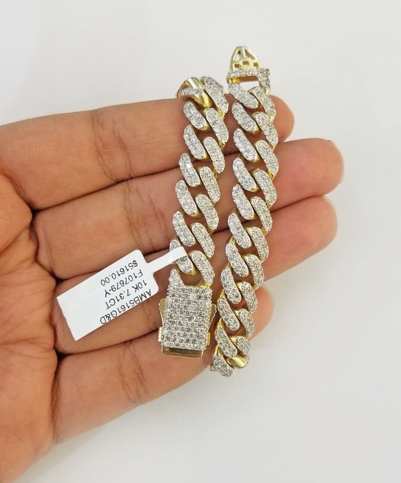 GOLD AND DIAMOND JEWELERS Real 10K Yellow Gold Mens Real Diamond Maimi Cuban Bracelet 11mm Custom Lock
