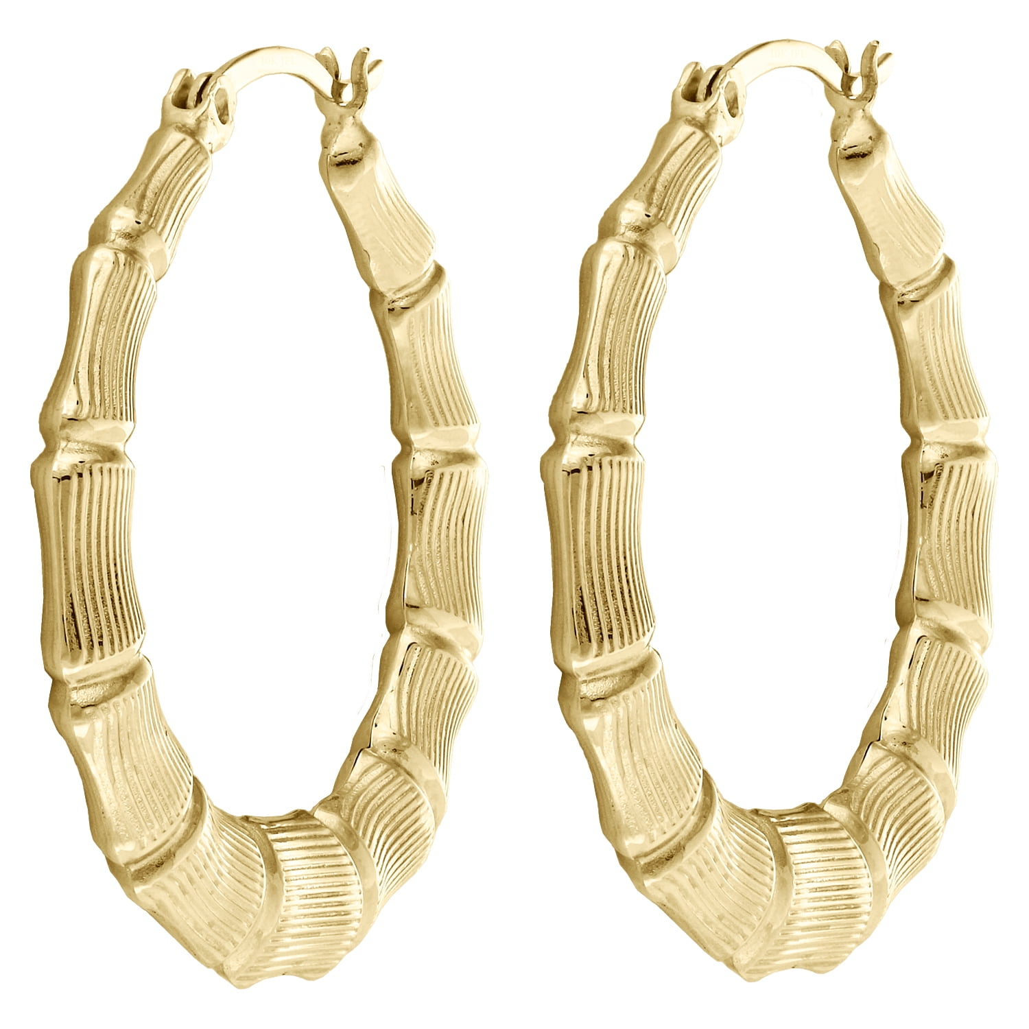 Real 10k Yellow Gold Round 38mm Bamboo Hoop Earrings For Women 150 2007