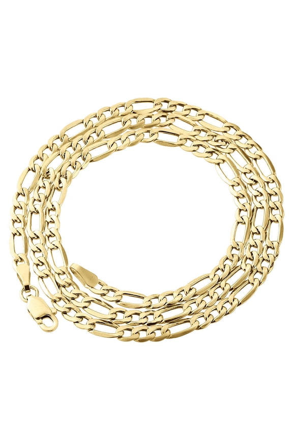 Real 10K Yellow Gold Solid Figaro Chain 2.50mm Necklace Men's or Women's with Lobster Clasp, 16" - 24"
