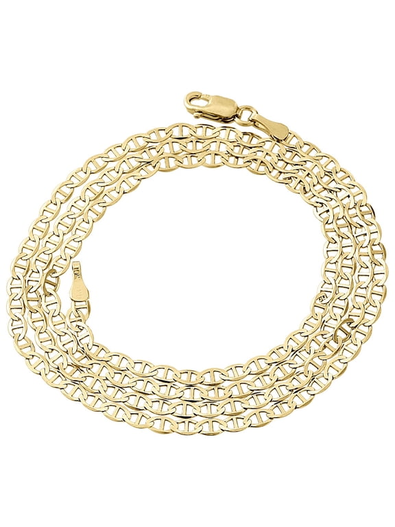 Real 10K Yellow Gold Solid Flat Mariner Chain 2.50mm Necklace Plain 16 Inches