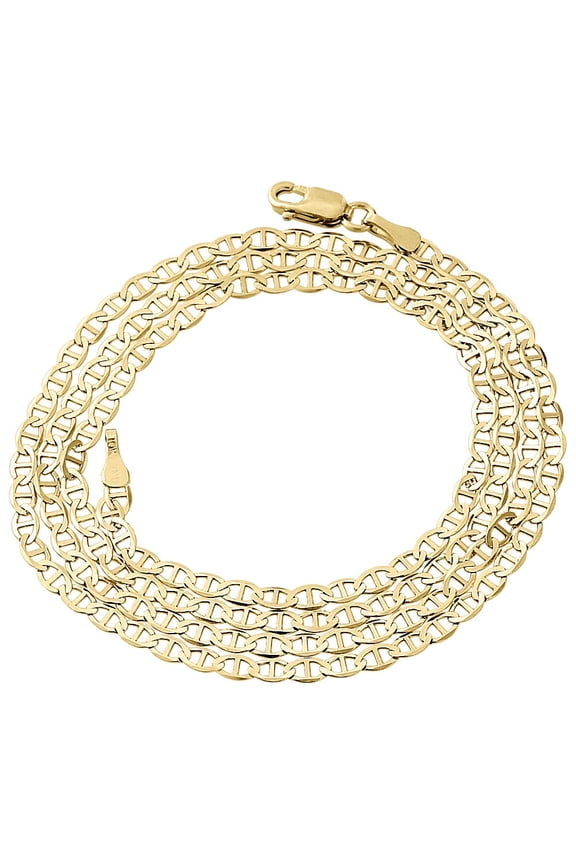 Real 10K Yellow Gold Solid Flat Mariner Chain 2.50mm Necklace Plain 16 Inches