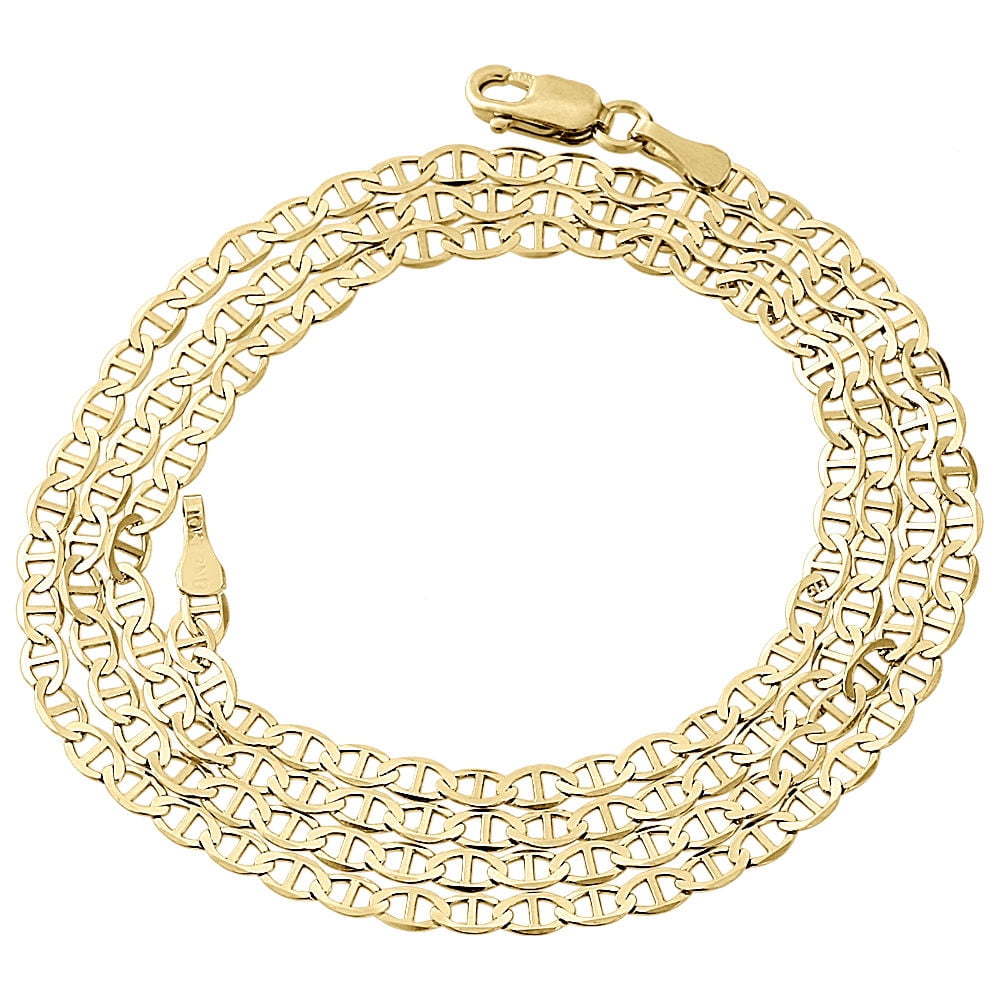 Real 10K Yellow Gold Solid Flat Mariner Chain 2.50mm Necklace Plain 24 Inches