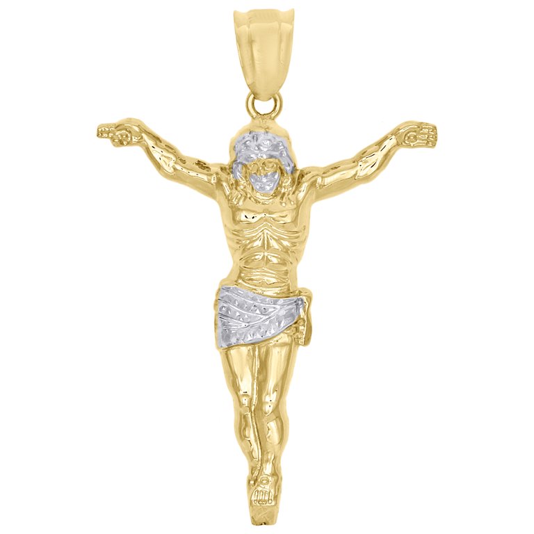 Real 10K Yellow Gold Two Tone Diamond Cut Crucifix Jesus Body