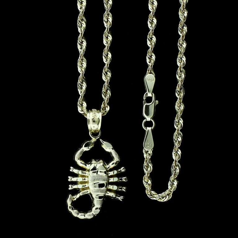 Real 10K Yellow Gold Zodiac Sign Scorpion Pendant Rope