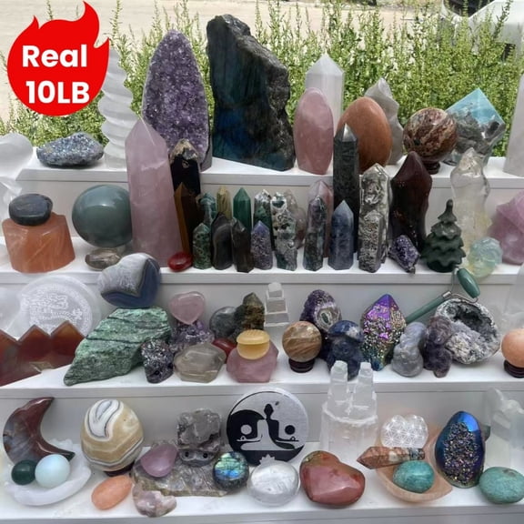 Real 10LB Mixed Crystals, Lot of Different Items!! Premium Natural Materials of Different Shapes: Towers Spheres Clusters & Rough! Valuables Gifts & Decorative Stones