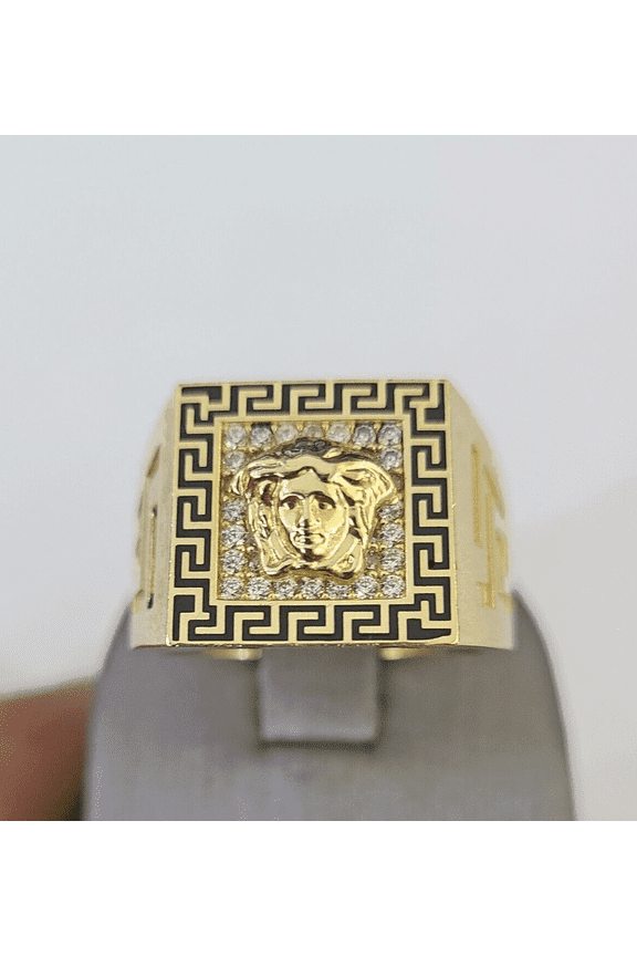Real 10k Ring Medusa Head Fancy Black Design Yellow Gold Men Casual 10kt All Sizes (Ring Sizes (in):6;)