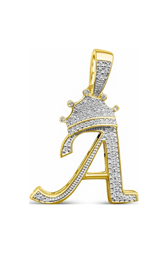 Real 10k Solid Yellow Gold Genuine Tested Diamond Crown 3D Initial Pendant Letter Alphabet Charm Necklace