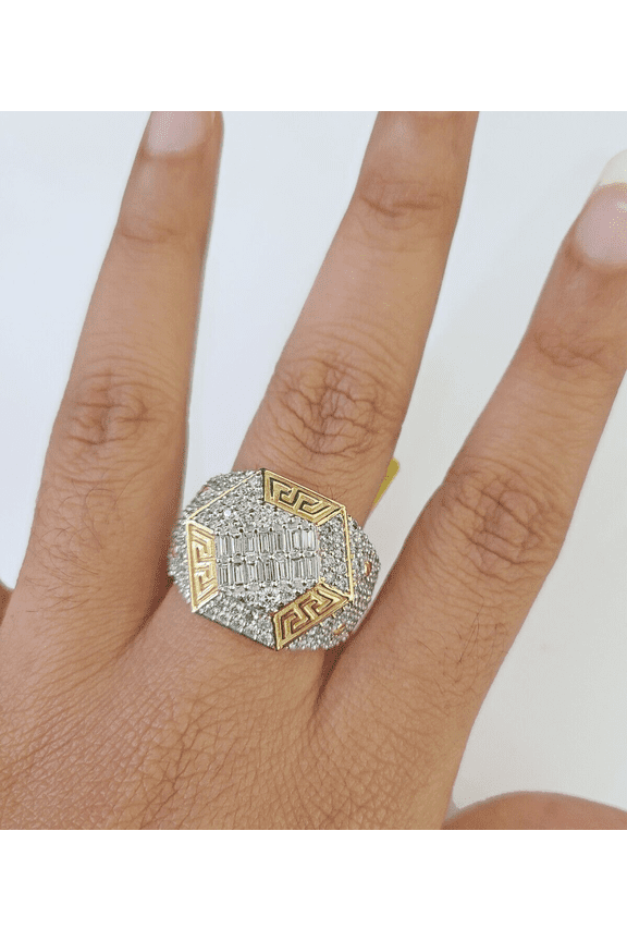 Real 10k Yellow Gold Diamond Ring Hexagon Shaped Men Engagement Wedding Ring