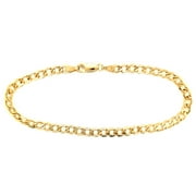 GDINCONLINE Real 10k Yellow Gold Hollow Cuban Men and Women Bracelet/Anklet 3.5 mm, 7" to 10"