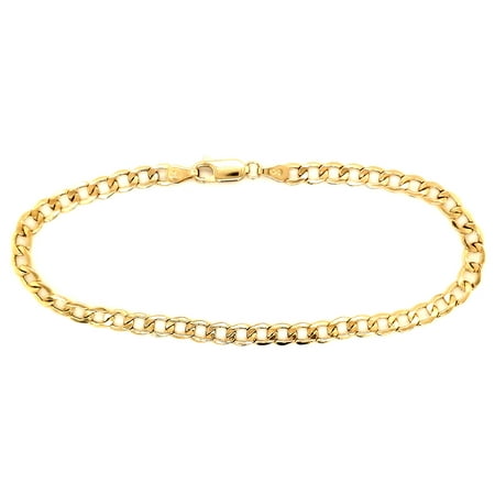 Real 10k Yellow Gold Hollow Cuban Men and Women Bracelet/Anklet 3.5 mm, 7" to 10"