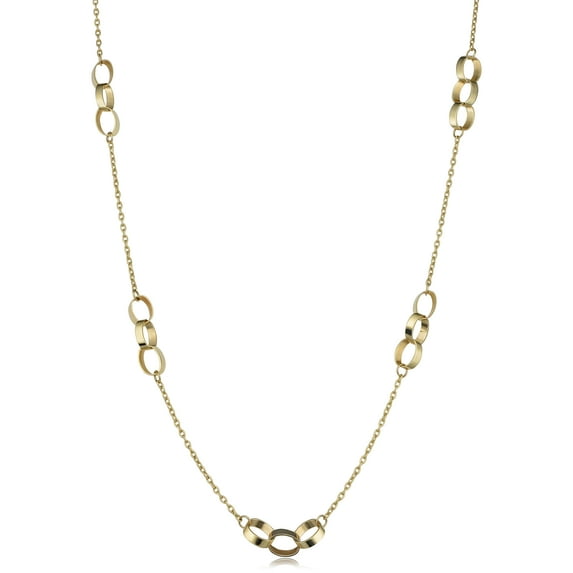 KoolJewelry Real 10k Yellow Gold Triple Oval Station Necklace (18 inch)