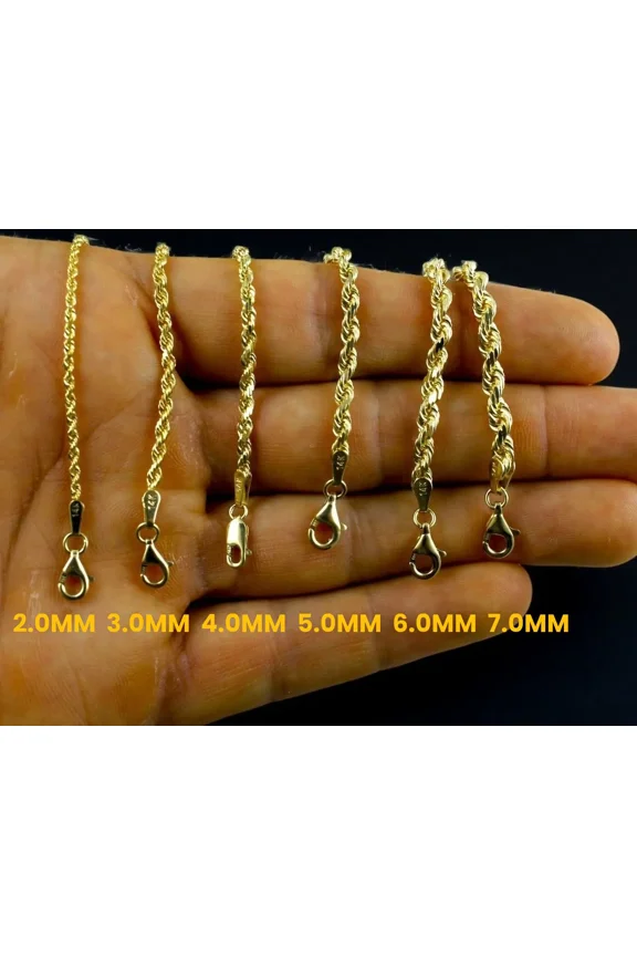 Real 14K Yellow Gold Chain 3 mm 18 '' Solid Rope Chain