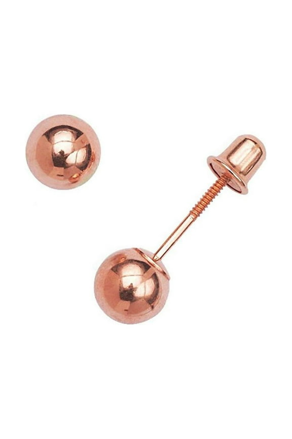 Real 14k Rose Gold 3-8mm Ball Screw Back Safety Earrings Cartilage Second Hole (3 Millimeter) Body Piercing Screw for Wo