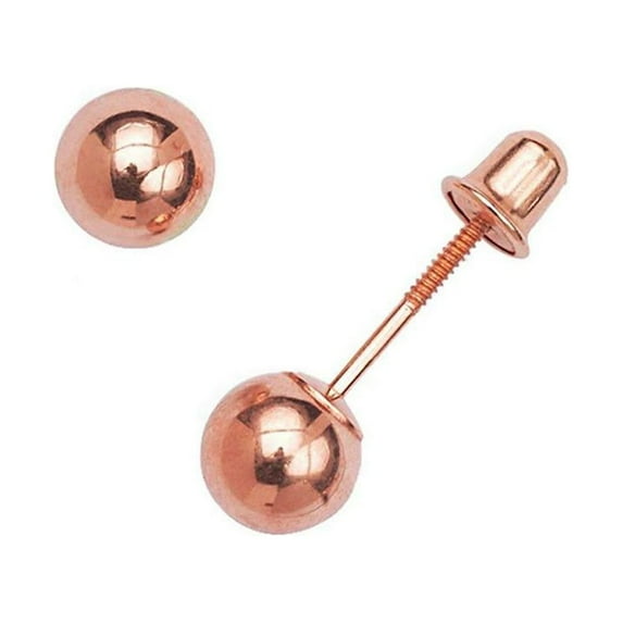 Real 14k Rose Gold 3-8mm Ball Screw Back Safety Earrings Cartilage Second Hole (3 Millimeter) Body Piercing Screw for Wo