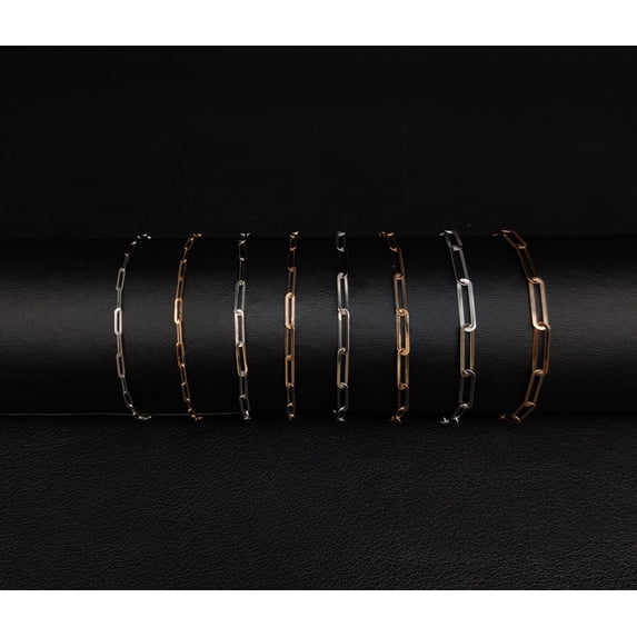 Real 14k Solid Gold Paperclip Chain Bracelet 2.2MM - 3.8MM, 14k Rose and White Gold Women Bracelet,Fancy Gold Bracelet,14k Gold Paperclips (Width:3.2MM (ROSE); Bracelet length:7.5;)