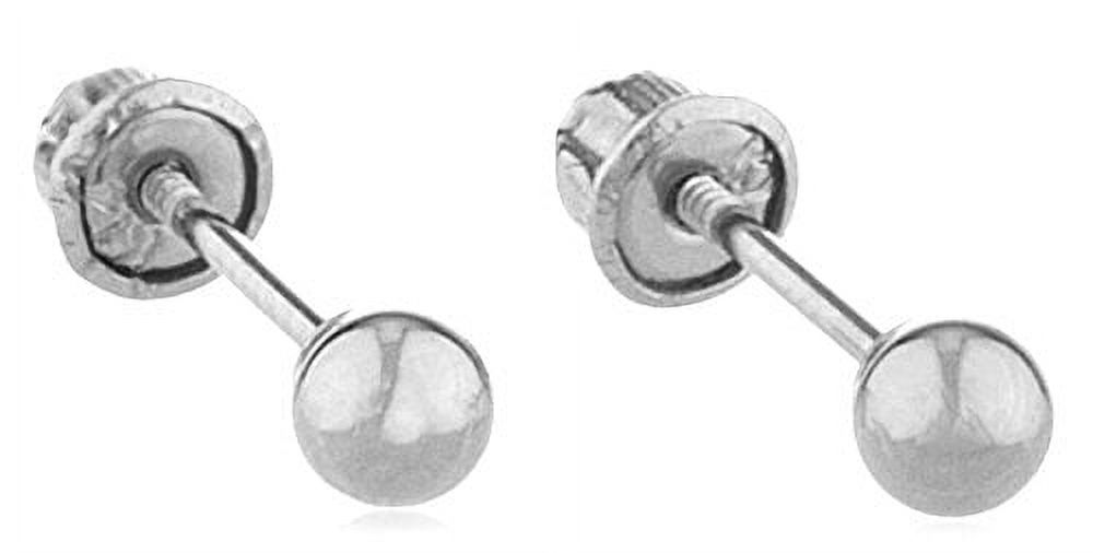 Real 14k White Gold Screw Back Ball Earring Studs (3 Millimeters