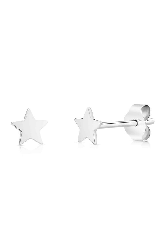 Real 14k White Gold Star Stud Polished Earrings for Women 5mm