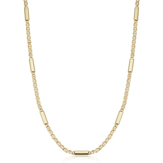 KoolJewelry Real 14k Yellow Gold Bar Station Mariner Link Necklace for Men and Women (18 inch)