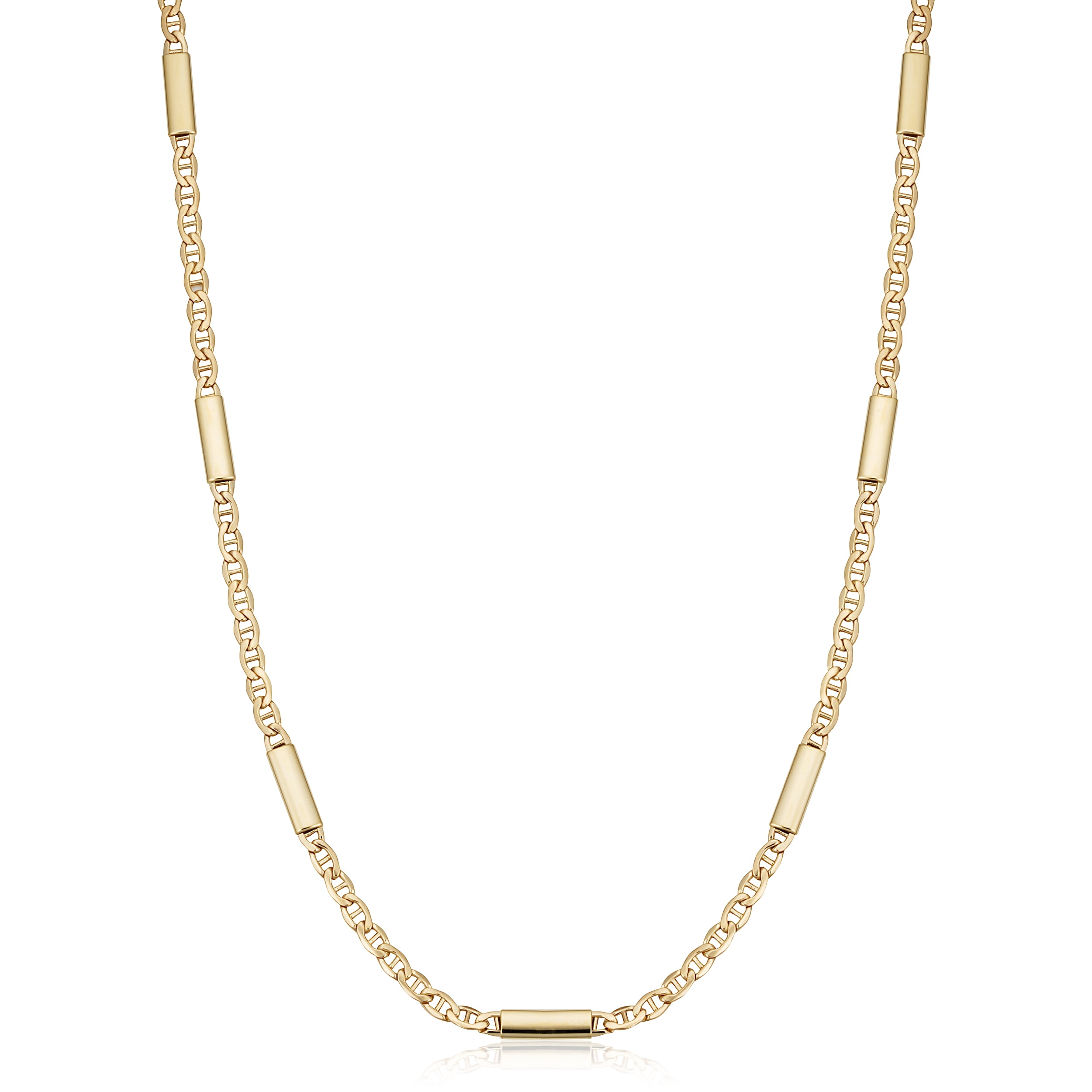 KoolJewelry Real 14k Yellow Gold Bar Station Mariner Link Necklace for Men and Women (20 inch)