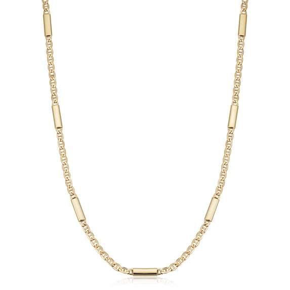 KoolJewelry Real 14k Yellow Gold Bar Station Mariner Link Necklace for Men and Women (24 inch)