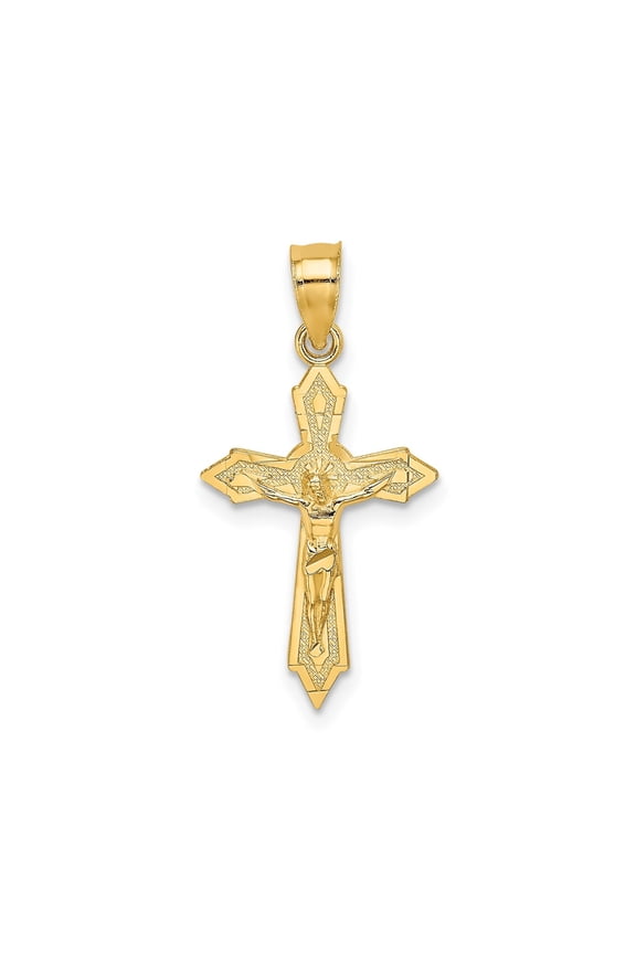Real 14k Yellow Gold Crucifix Cross Pendant for Men and Women Polished Religious Necklace with Jesus Design Christian Symbol Faith Jewelry