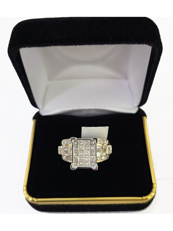 Real 14k Yellow Gold Diamond Ring Rectangle 2.01CT Men Engagement Wedding Ring