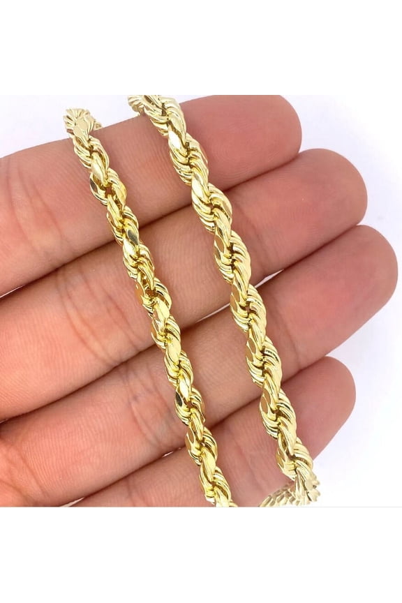 Real 14k Yellow Gold Necklace, Rope Chain - 6mm, 20in