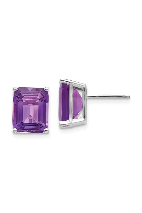Real 14kt Emerald Cut Amethyst Stud Earrings; for Adults and Teens; for Women and Men