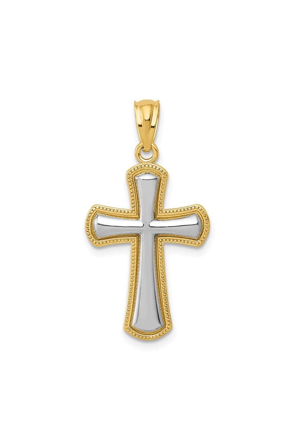 Real 14kt Rhodium Polished Cross Pendant; for Adults and Teens; for Women and Men